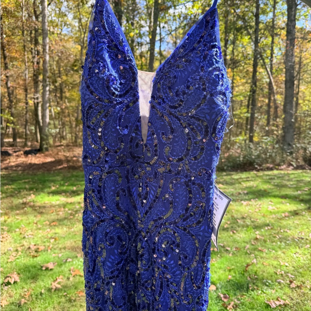 Betsy & Adam Royal Blue Beaded Prom Dress - Picture 2 of 8